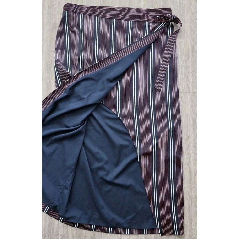Banana Republic Striped Maxi Wrap Skirt Size 14‎ Navy Red Lined - Picture 6 of 16